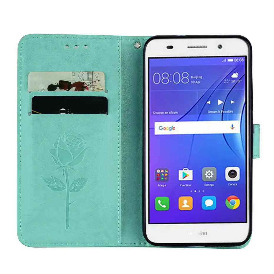 3D чехол кошелек с узором розы для Huawei Y3 2017 кожаный книжка CRO L02 L03 L22