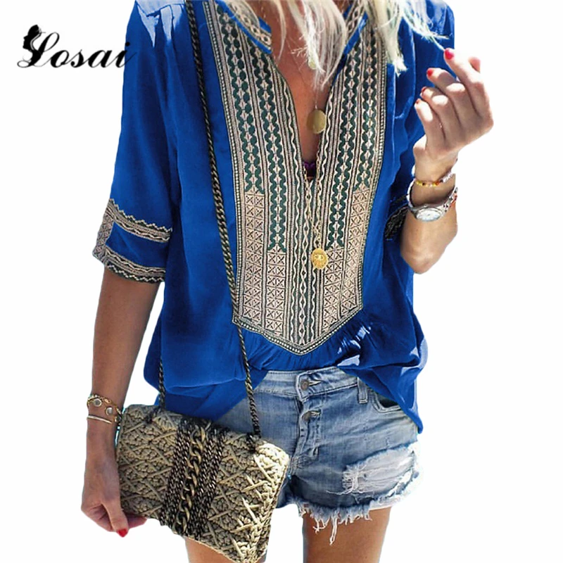 Женская пляжная туника Boho летняя с коротким рукавом и треугольным вырезом
