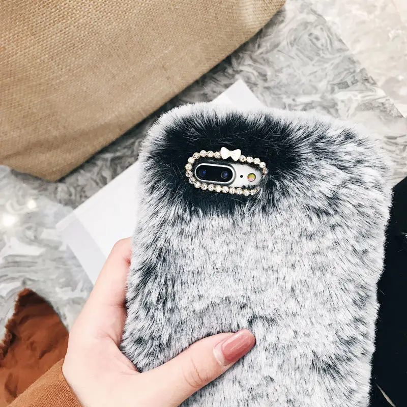Luxury p20lite Case For Huawei P20 Pro P8 P9 Lite Mate 9 10 Nova 3 3i 3e Cute Warm Fur Hairy Rhinestone Plush Cover Soft Celular |