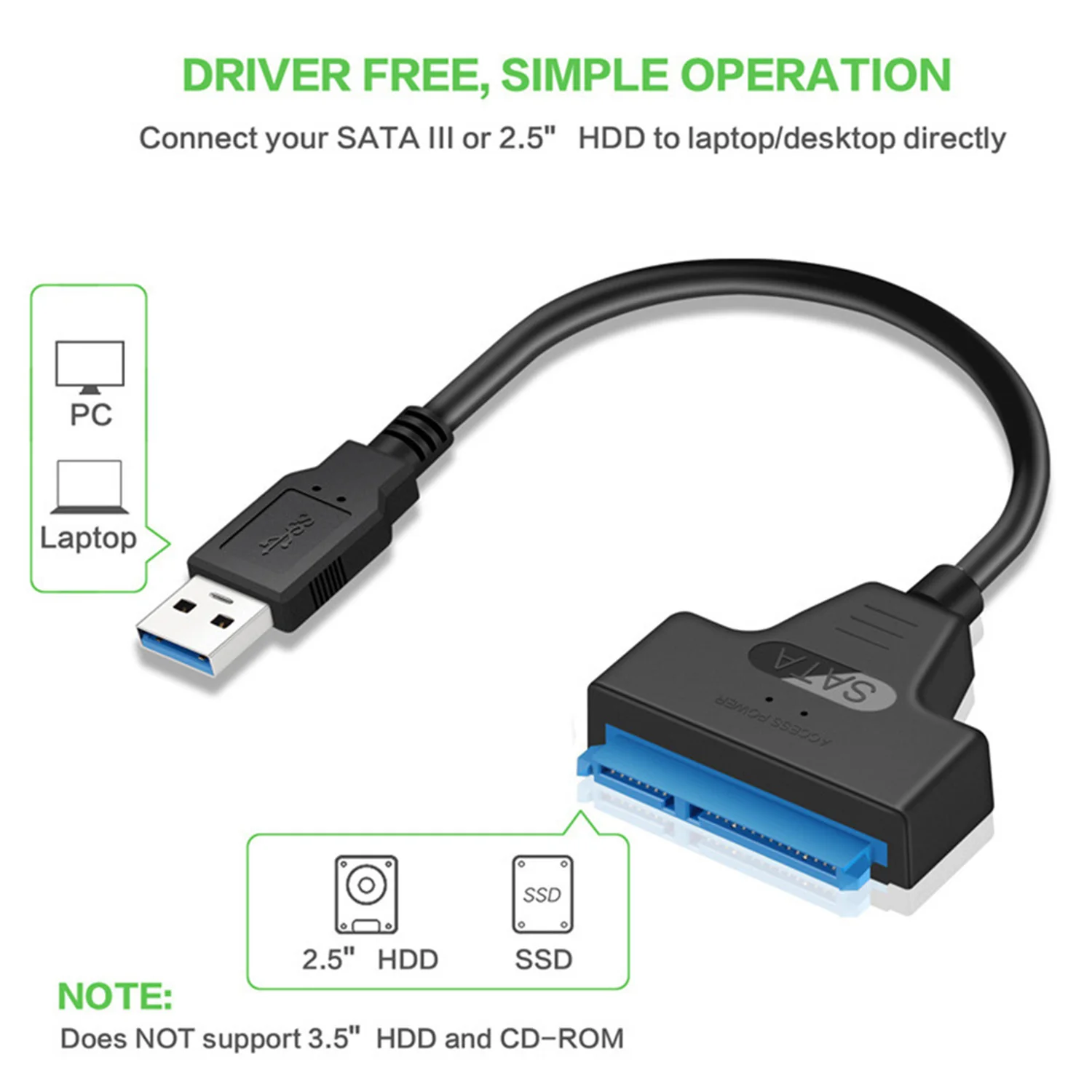Besegad USB 3 0 SATA кабель с адаптером 7 15 22 контактный разъем преобразователь синий