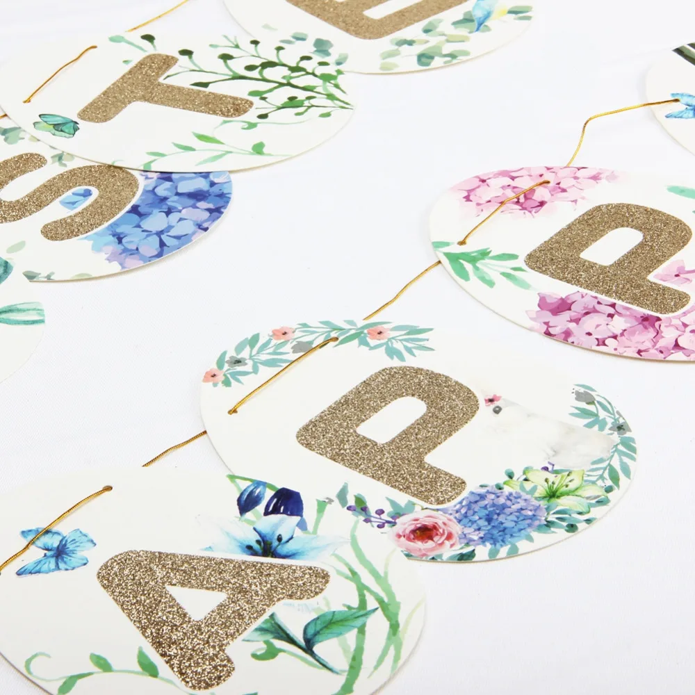 Gold Festive Glitter Fun Egg Shape Happy Easter Banner Floral Sign Bunting Decor Spring | Дом и сад