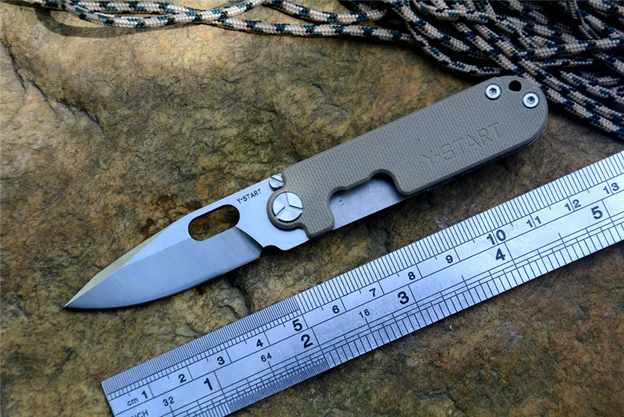 YSTART Мини карманный нож G10 и титановая ручка складное лезвие Флиппер открытый кожаный чехол для ключей