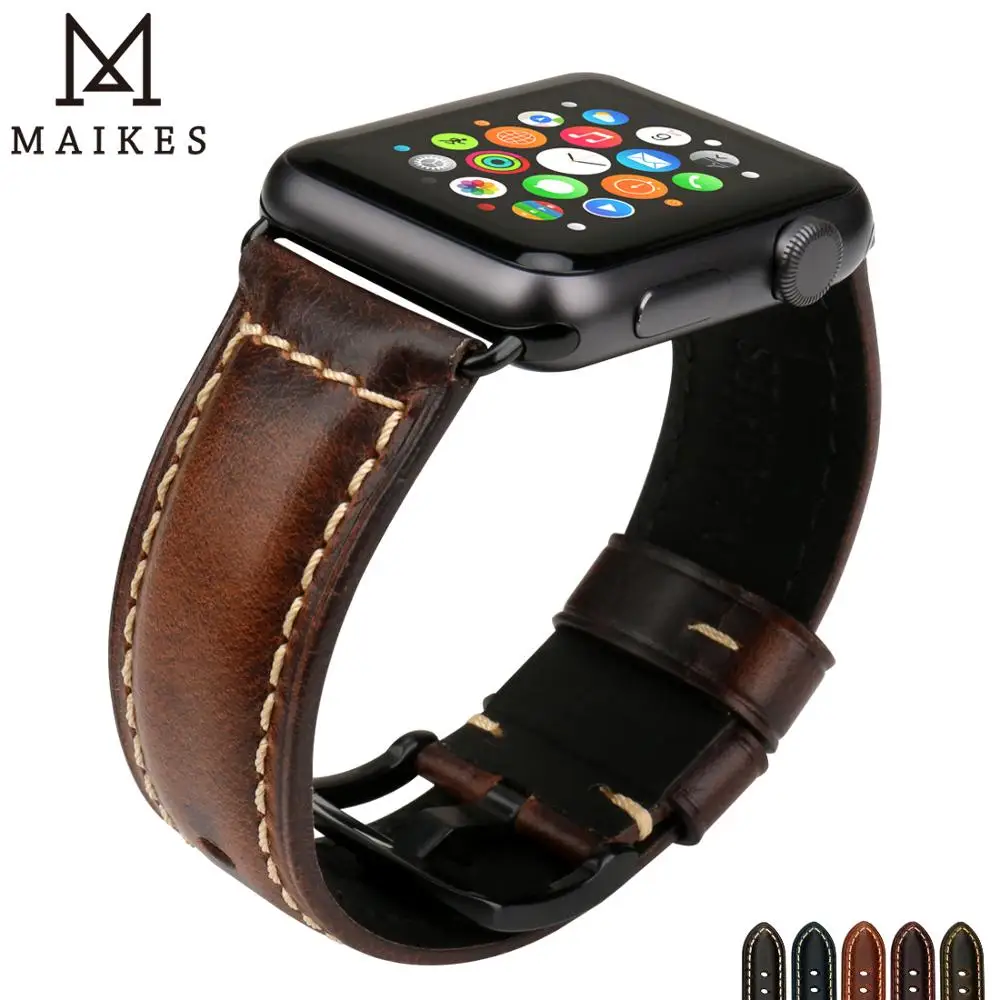 

MAIKES Genuine Leather Apple Watch Strap 44mm 40mm 38mm 42mm For Apple Watch band series 4 3 2 1 iWatch Accessories Bracelet