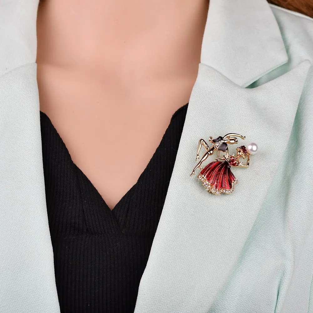 Terreau Kathy Dancing Women Men Wedding Brooch Enamel Red Green Dress 2 colors available bridegroom bride pins | Украшения и