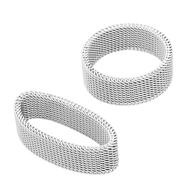 Новое поступление серебряное кольцо из нержавеющей стали ширина 8 мм Сетчатое с