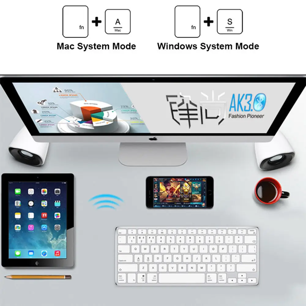 Ajazz AK3.1 ультра тонкая Bluetooth клавиатура 78 клавиш перезаряжаемая эргономичная