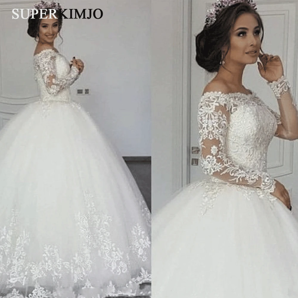 

SuperKimJo Свадебные платья с длинным рукавом 2020 Кружевная аппликация элегантное простое бальное платье принцессы свадебное платье Vestido De Novia
