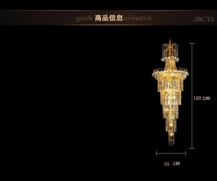 

luxury penthouse stairwell long gold chandelier crystal lamp living room lamp fashion lighting Continental