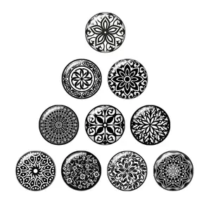Новый черный цветочный узор, 1 лот (10 шт.), 12 мм16 мм18 мм25 мм, круглое фото, стеклянный кабошон, демонстрация, плоская задняя часть, изготовление фурнитуры ZB0489