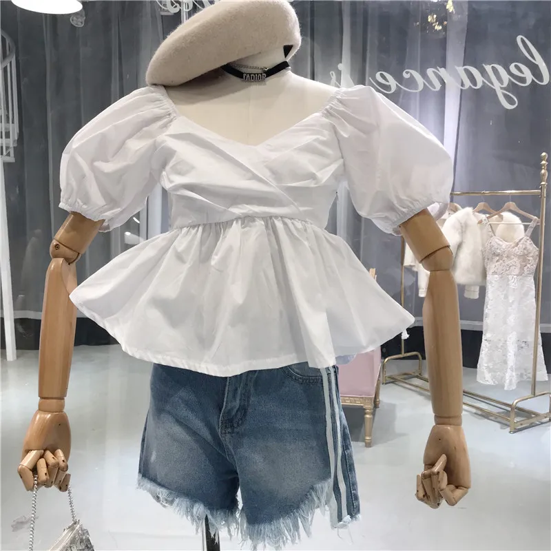 Женская блузка с рукавами фонариками ALPHALMODA глубоким v образным вырезом