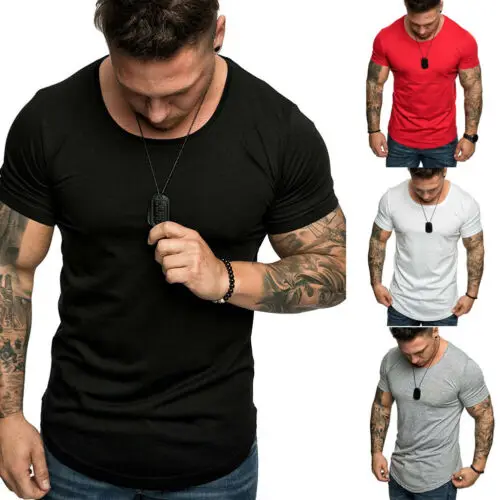 Лидер продаж Для мужчин однотонные с круглым вырезом короткий рукав Slim Fit футболки топы летние повседневные Повседневная Удобная хлопковая куртка Костюмы S-XXXL