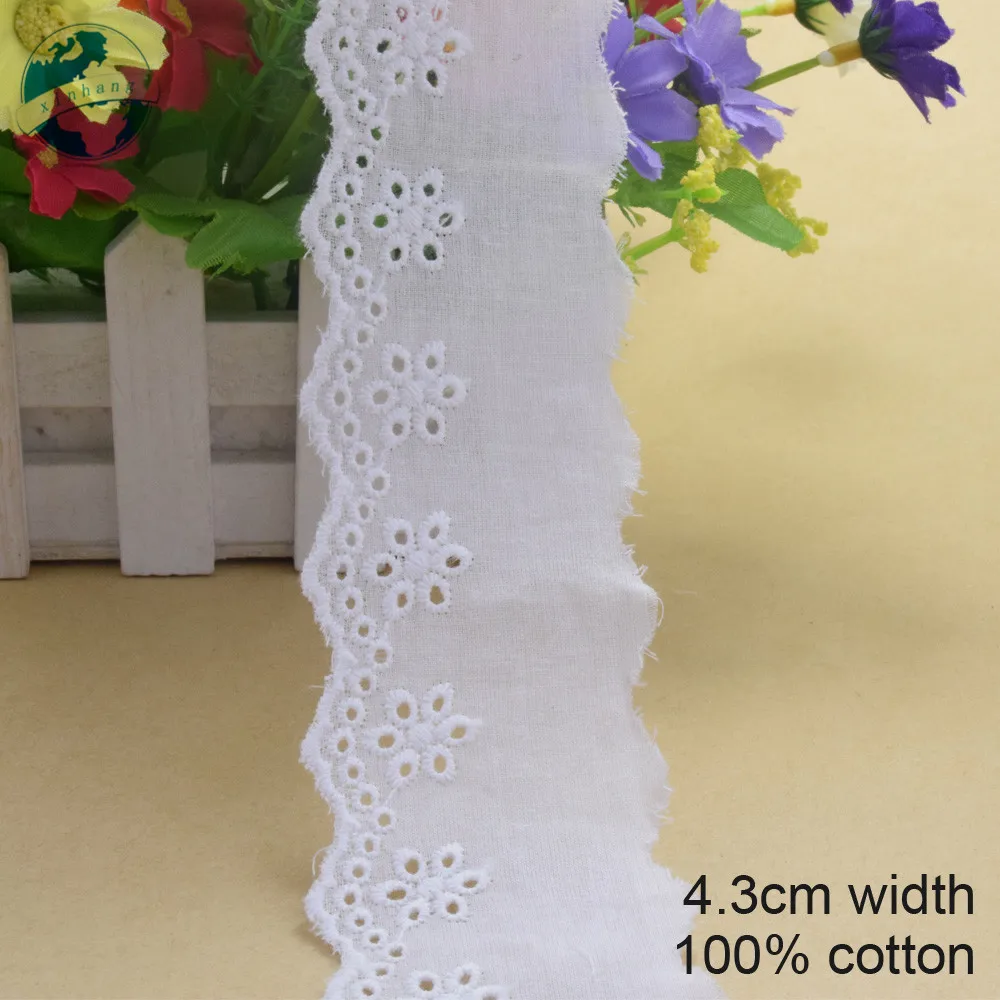 

10yards 4.3cm white 100% cotton embroidery lace french lace ribbon fabric guipure diy trims warp knitting sewing Accessories3733