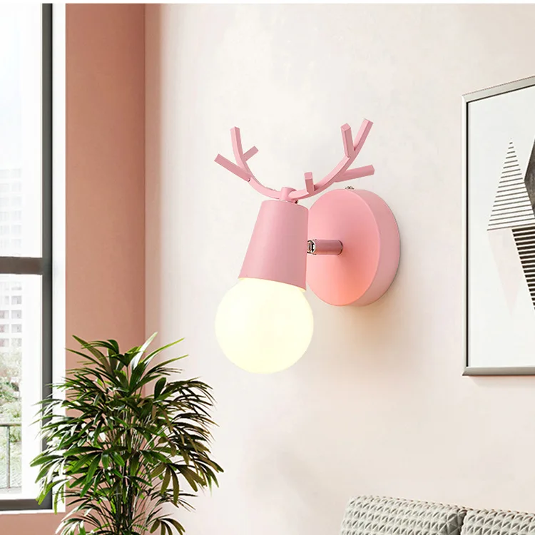 Nordic LED Wall Lights Colorful Cartoon Deer Antlers Reading Sconce Living Room Bedroom Solid Wood Makaron Elk Lamp | Освещение