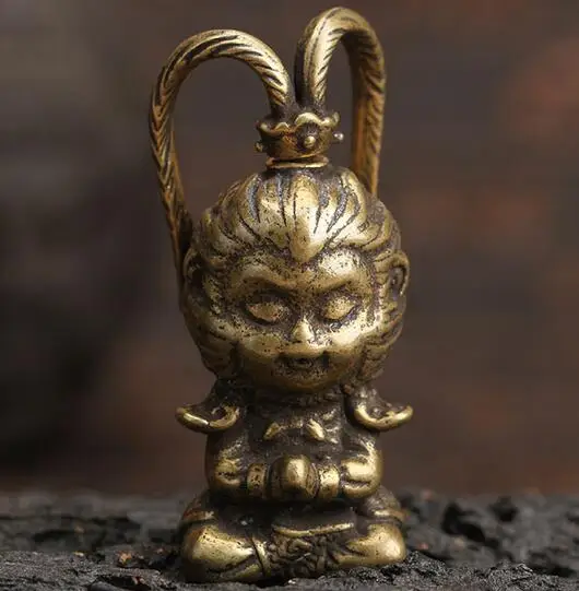 

Chinese Fengshui Copper Carving Retro Pure Brass Monkey King Sun Wukong Car Interior Decoration Monkey Buddha Statue