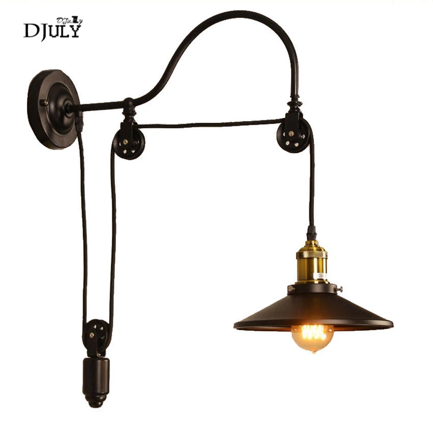 American Pulley lift industrial wall lamp for study bar retro bedroom vintage living room decoration light loft decor | Лампы и
