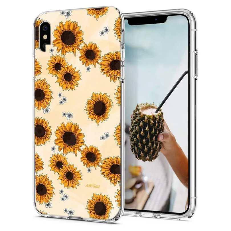 Силиконовый чехол для iPhone 7 7Plus 6 6S 6Plus XR XS Max мягкий из ТПУ с цветком и листьями