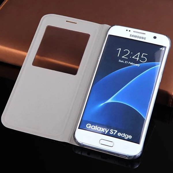 Чехол-книжка S7edge для Samsung S7 edge чехол с окошком Galaxy S8 Plus кожаные чехлы телефонов