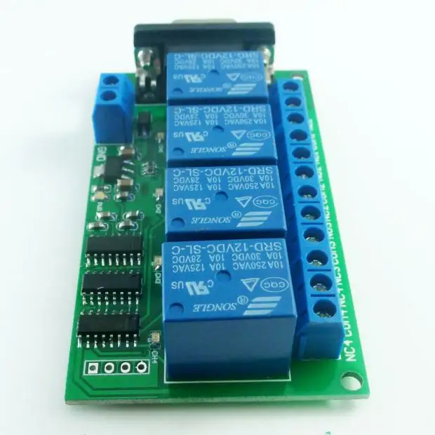 Релейная плата 12 В постоянного тока 4 канала RS232 PC USB UART DB9 дистанционный