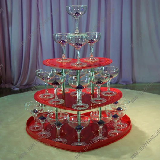 Red three layers festive heart-shaped champagne tower Valentine's day champagne tower Hotels Dessert Aircraft Stand