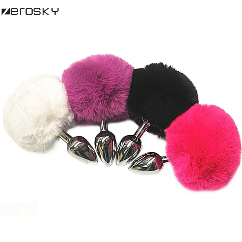 Анальная пробка с кроличьим хвостом металлическая интимные игрушки для женщин