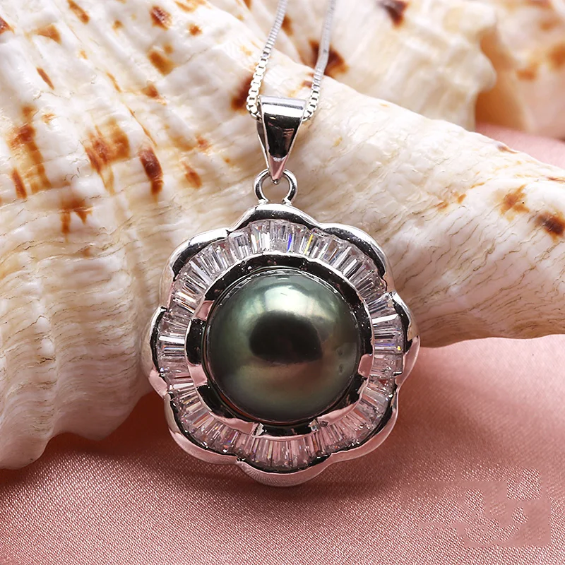 JYX 11.5mm Peacock Green Tahitian Pearl Pendant Necklace South Sea Cultured in 925 Sterling Silver with Zircon 18&quot | Украшения и