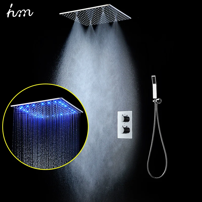 Bathroom LED Shower Set 20&quot Embedded Ceiling Rain Sets SPA Mist Thermostatic Mixer | Обустройство дома