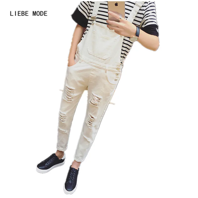 Мужской джинсовый комбинезон на подтяжках черные белые рваные джинсы осень и