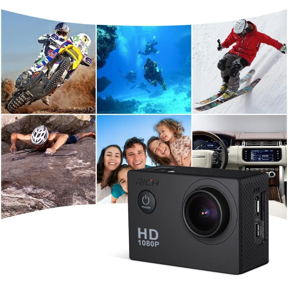 Спортивная Экшн камера RICH D9 Водонепроницаемая мини 1080P HD 8 Мп Wi Fi|Экшн-камеры| |