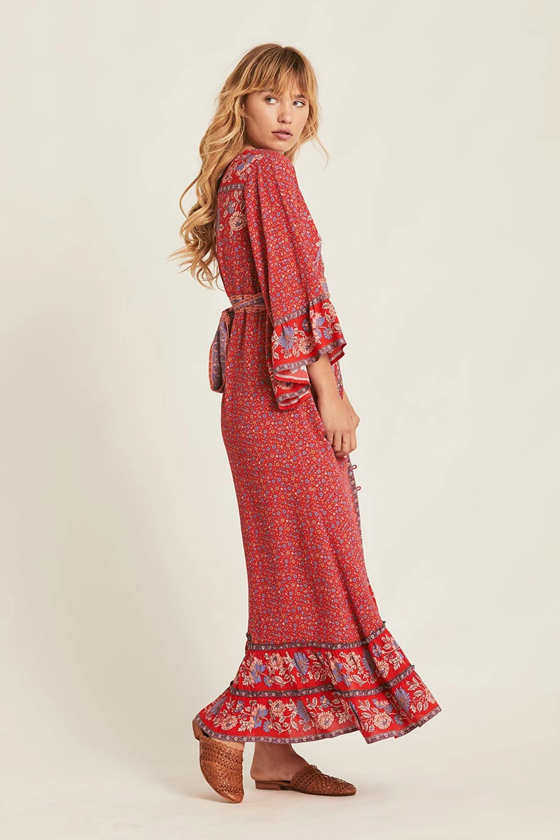 TEELYNN Gypsy Макси женские платья цвета хаки из вискозы с цветочным принтом летние платья сексуальное с v-образным вырезом с регулируемым поясом бохо платье vestidos