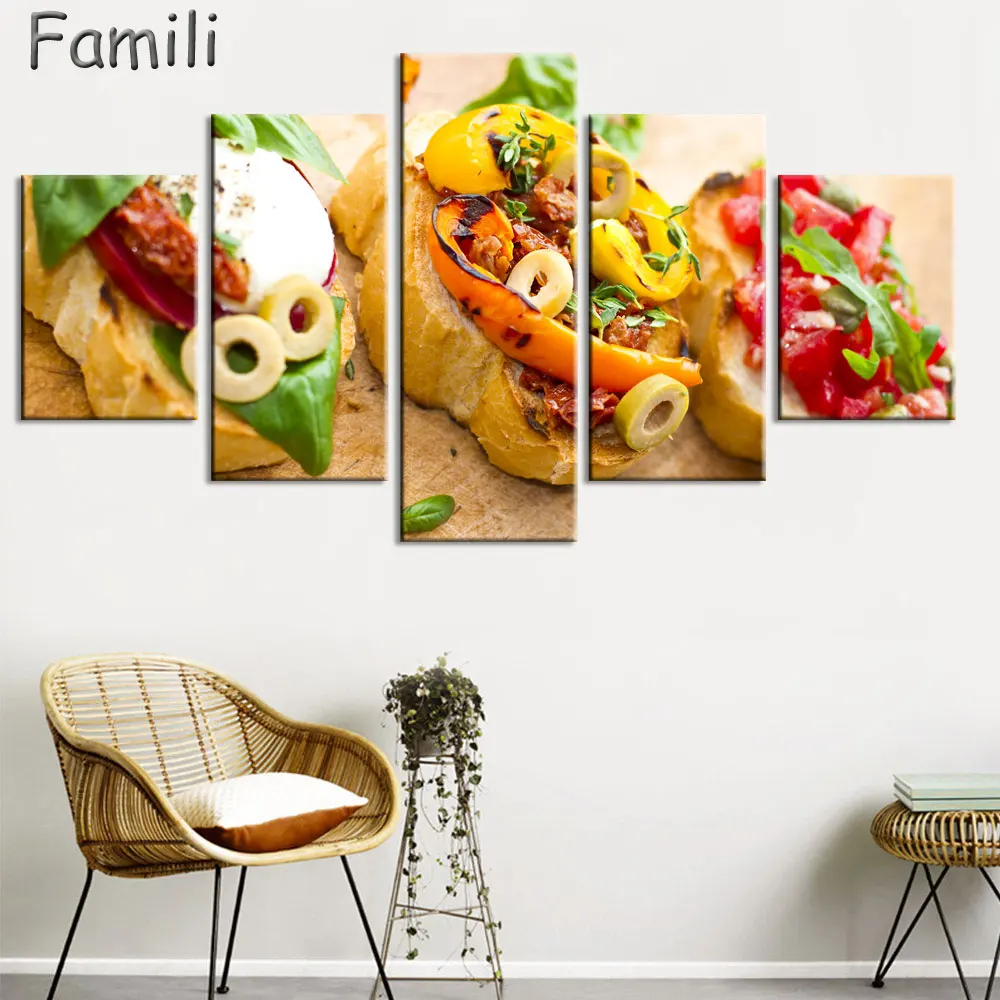 5 шт. вкусные овощи пицца HD Печать Бескаркасный Плакат Живопись Холст Искусство