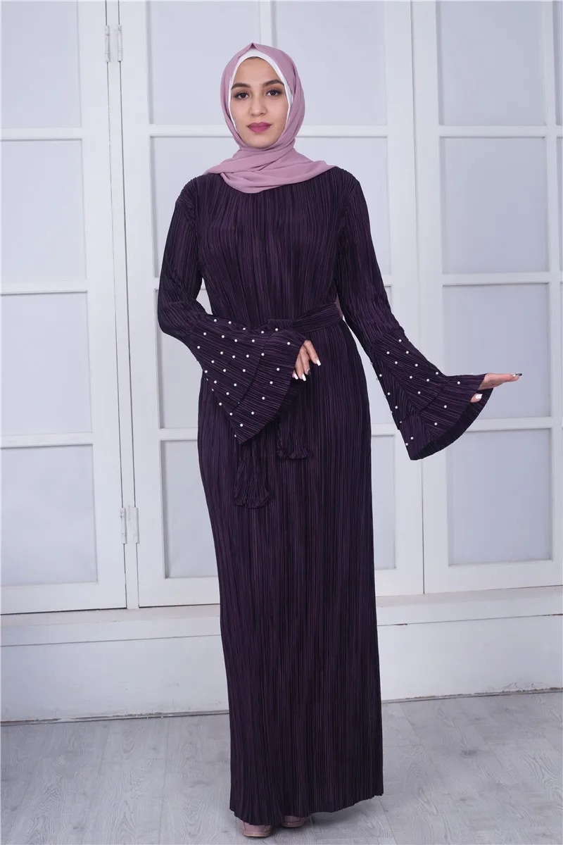 Женская мусульманская одежда Abayas розовое Фиолетовое Платье макси с