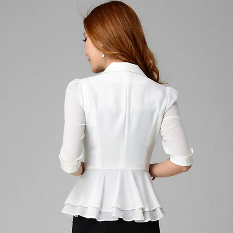 Модная летняя элегантная женская шифоновая блейзер с рюшами Тонкая Повседневная