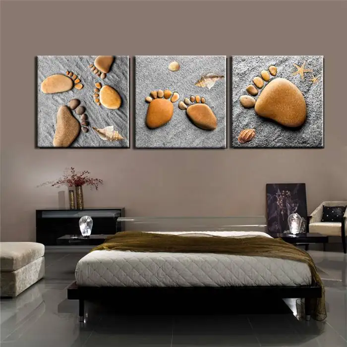 Новый современный принт Картина 3 панели прекрасные пески ступни камни холст