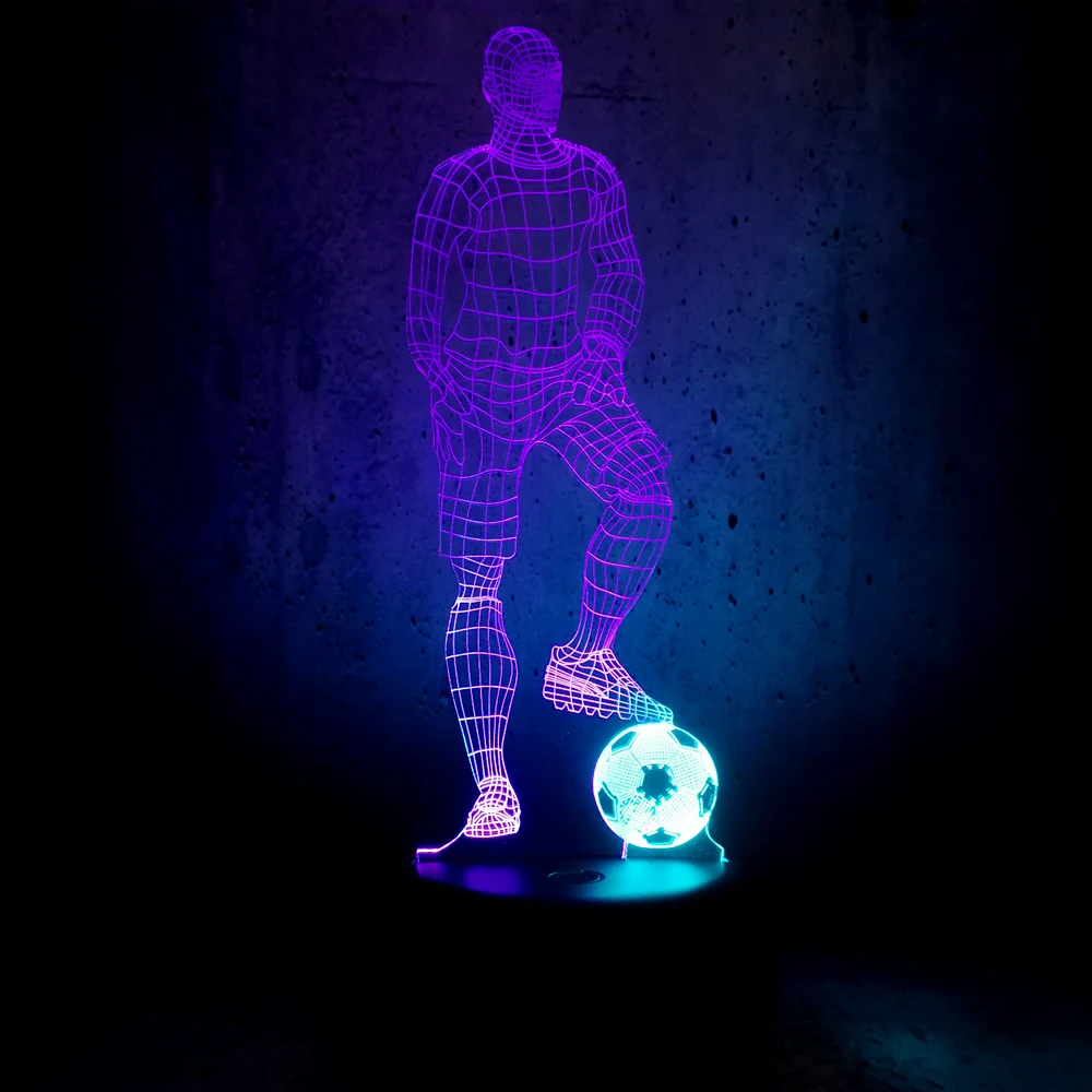 Новинка 3D лампа смешанного цвета Футбол человек USB ночной Светильник настроение
