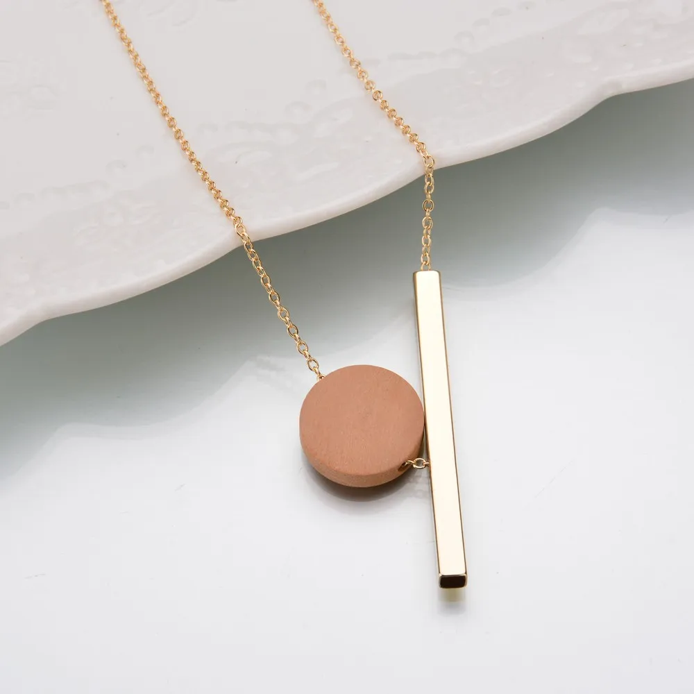 Mestilo длинной цепи Цепочки и ожерелья с деревянной круглой прямоугольник кулон