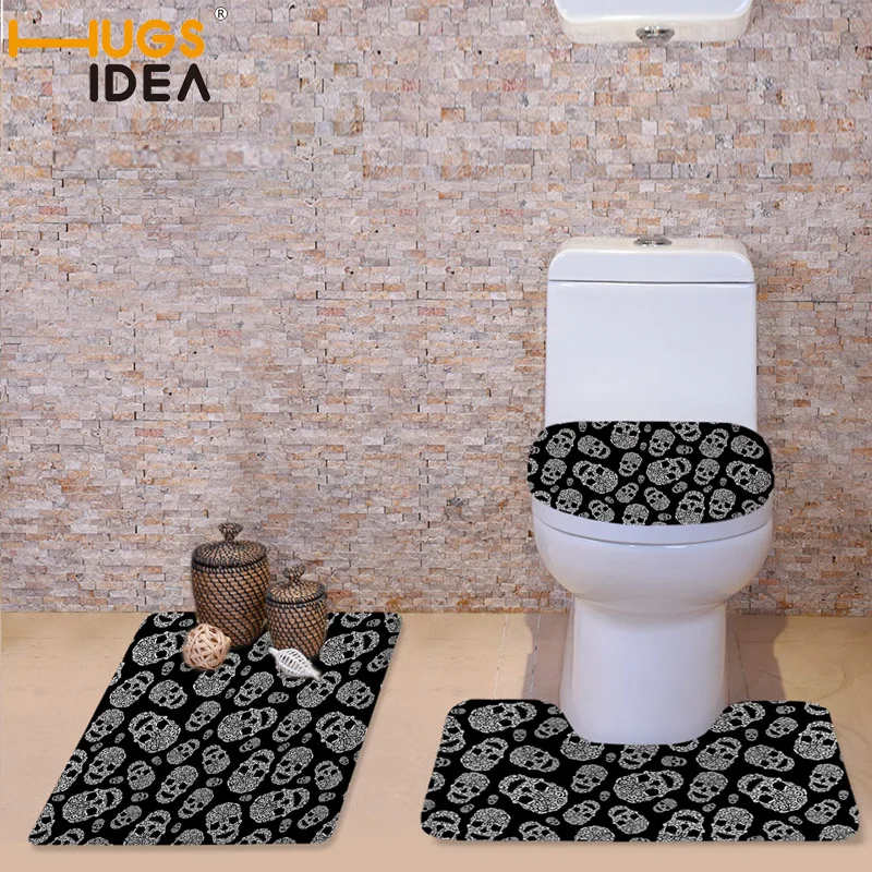 HUGSIDEA украшения с рисунком черного черепа нескользящий набор для сиденья унитаза