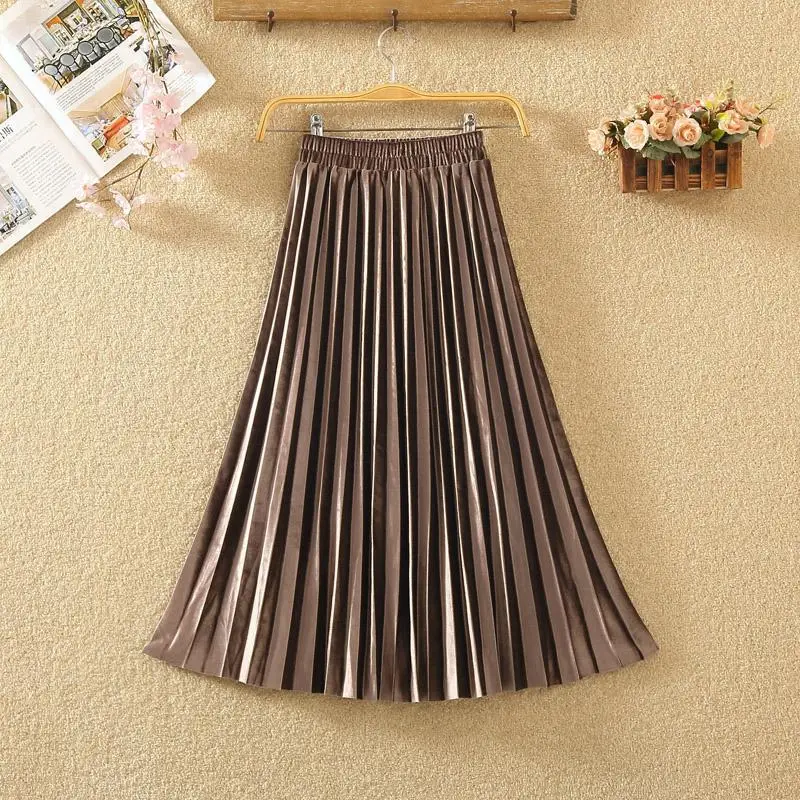 Long Skirts For Women Caual Velvet High Waist Vintage 2019 New Winter Solid A-line Pleated Skirt Petticoat Underskirt | Женская одежда