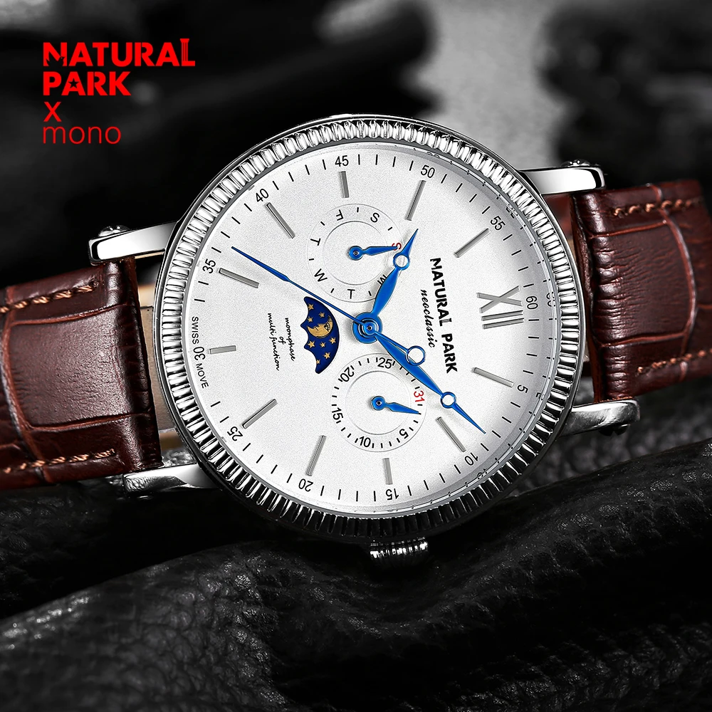 Часы наручные мужские с натуральным парком брендовые Роскошные модные деловые