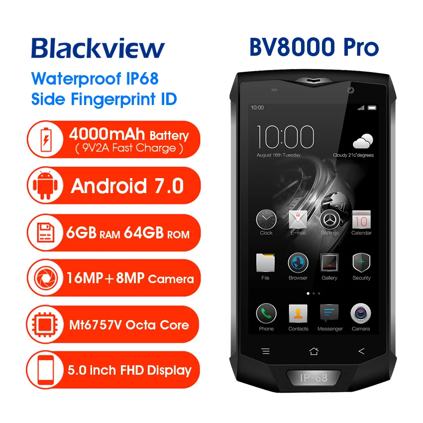 Blackview BV8000 Pro смартфон с 5 дюймовым дисплеем восьмиядерным процессором MTK6757V ОЗУ 6 ГБ