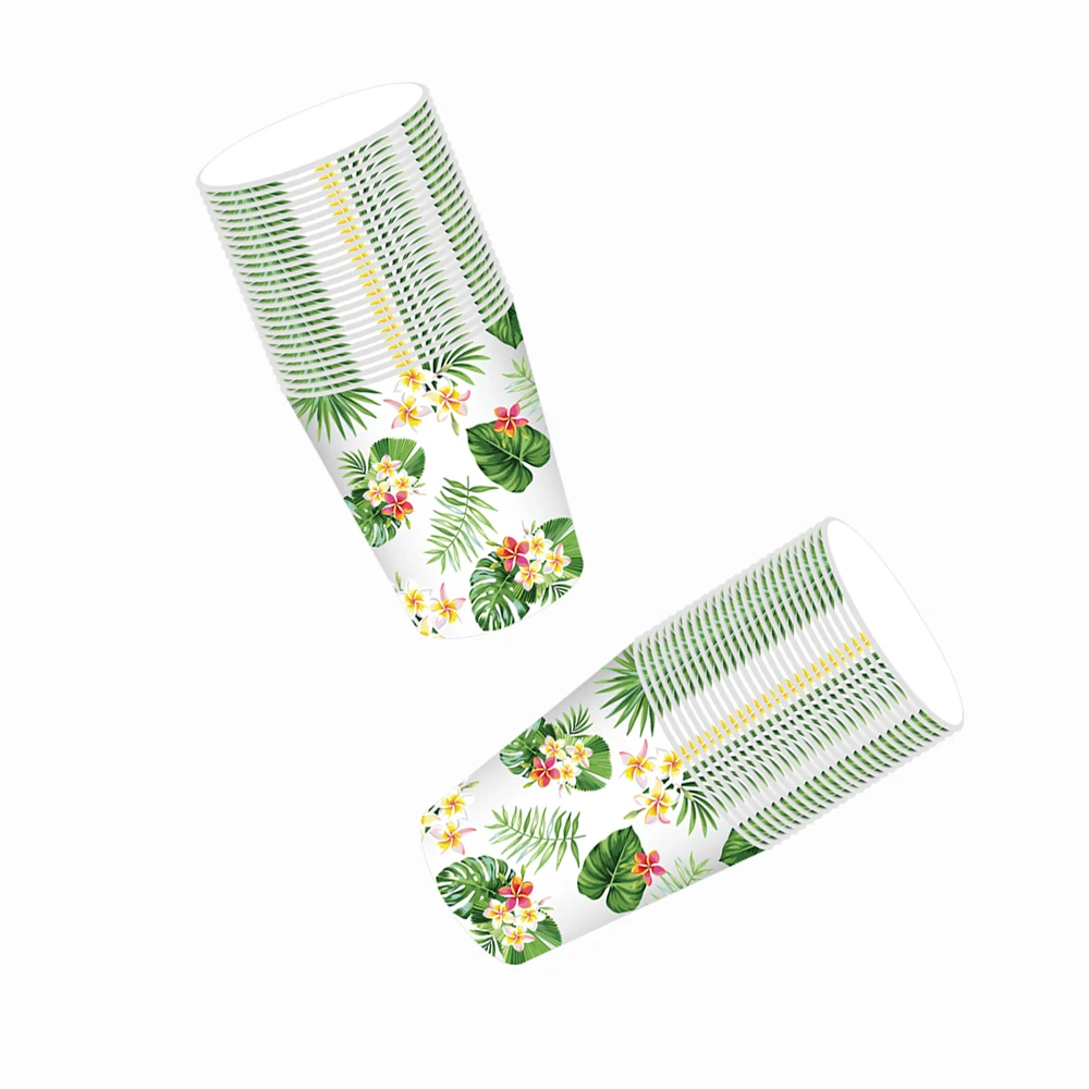 48 шт Летние Гавайские вечерние одноразовые чашки Посуда зеленые листья цветы для