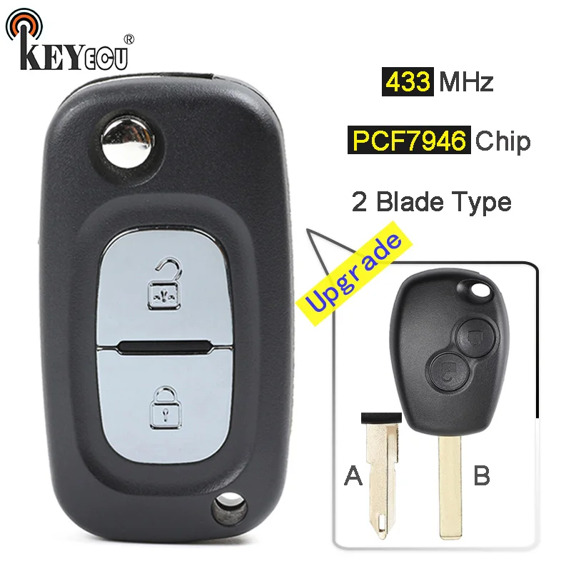 KEYECU 434 МГц PCF7946 чип с 2 кнопками дистанционный ключ брелок от машины для Renault Kangoo II