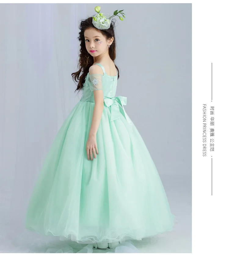 Милое Мятное зеленое цветастое платье для девочек на свадьбу длиной до щиколотки
