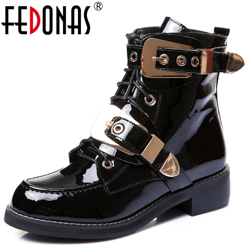 Женские ботильоны на толстом каблуке FEDONAS золотистые мотоциклетные ботинки из