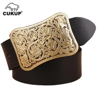 cukup mens fashion brass floral pattern smooth buckles metal belts cow genuine leather belt for men accessory 3 8cm wide nck149