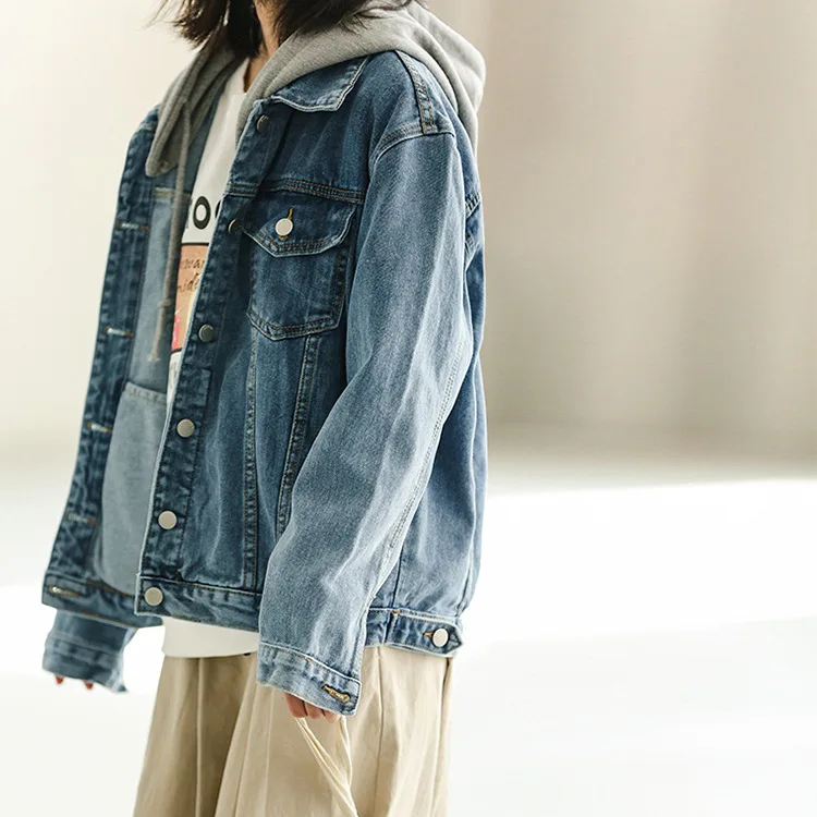 Hooded Denim Jacket Women Spring Vintage Streetwear Female Loose Jeans Girls Student Washed Hoody Coat | Женская одежда