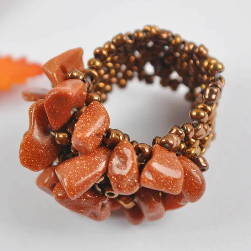 Эластичное кольцо на палец с бусинами из золотого песчаника Размер 8-9 ювелирные