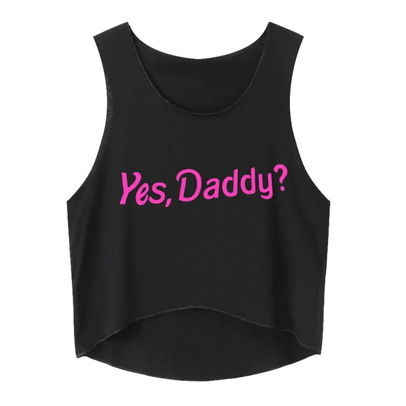 Chamsgend рубашка женская Yes Daddy? Без рукавов принт буквы короткий топ женский летний пляжный топ 80321 - Цвет: Черный