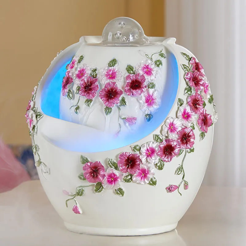 

110/220V Pastoral Style Table Resin Water Fountain Home Humidified Purifying Air Atomization Decoration Sculpture Flower Crafts