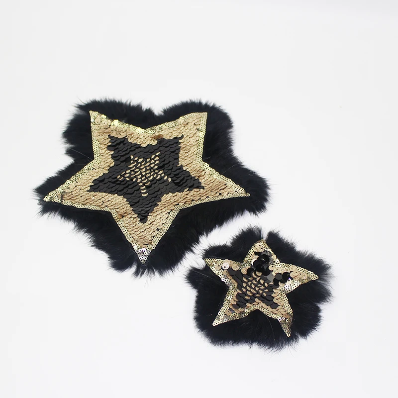 Rabbitfur star apliques de roupa нашивки с блестками para vestuario декоративные патчи для одежды parches