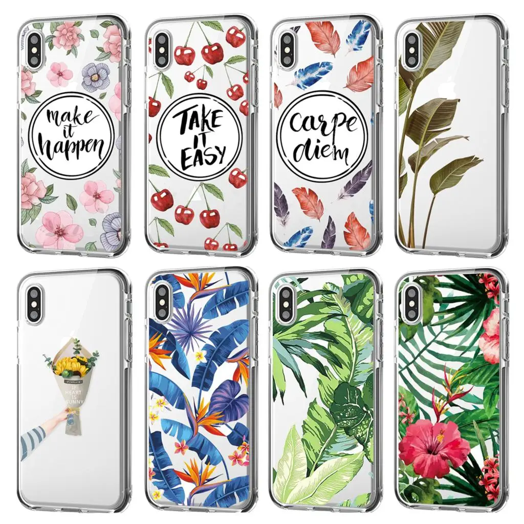 Прекрасный Leaf Цветок Фрукты Перо pattern Мягкие tpu чехол для iPhone XS 6 6s 7 8 5 5S se X XR Max плюс